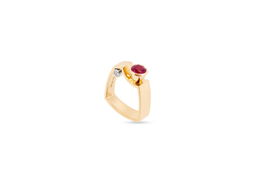 Rubellite & Gold Ring with Diamonds