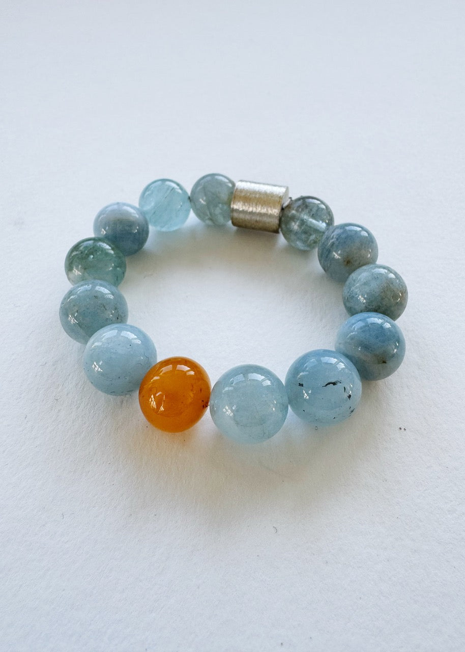 Aquamarine, Amber & Silver Bracelet