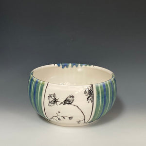 Blue & Green Striped Bird Bowl