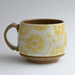 Yellow Dandelion Puff Rustic Round Mug
