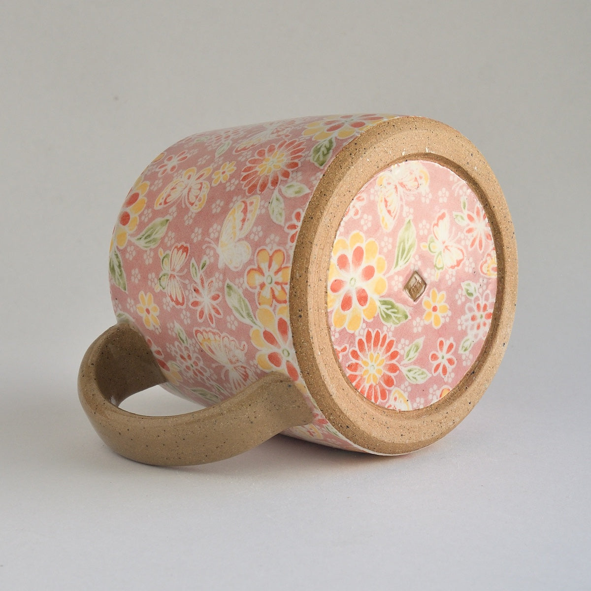 Rustic Medium Mug - Pink Florals and Butterflies