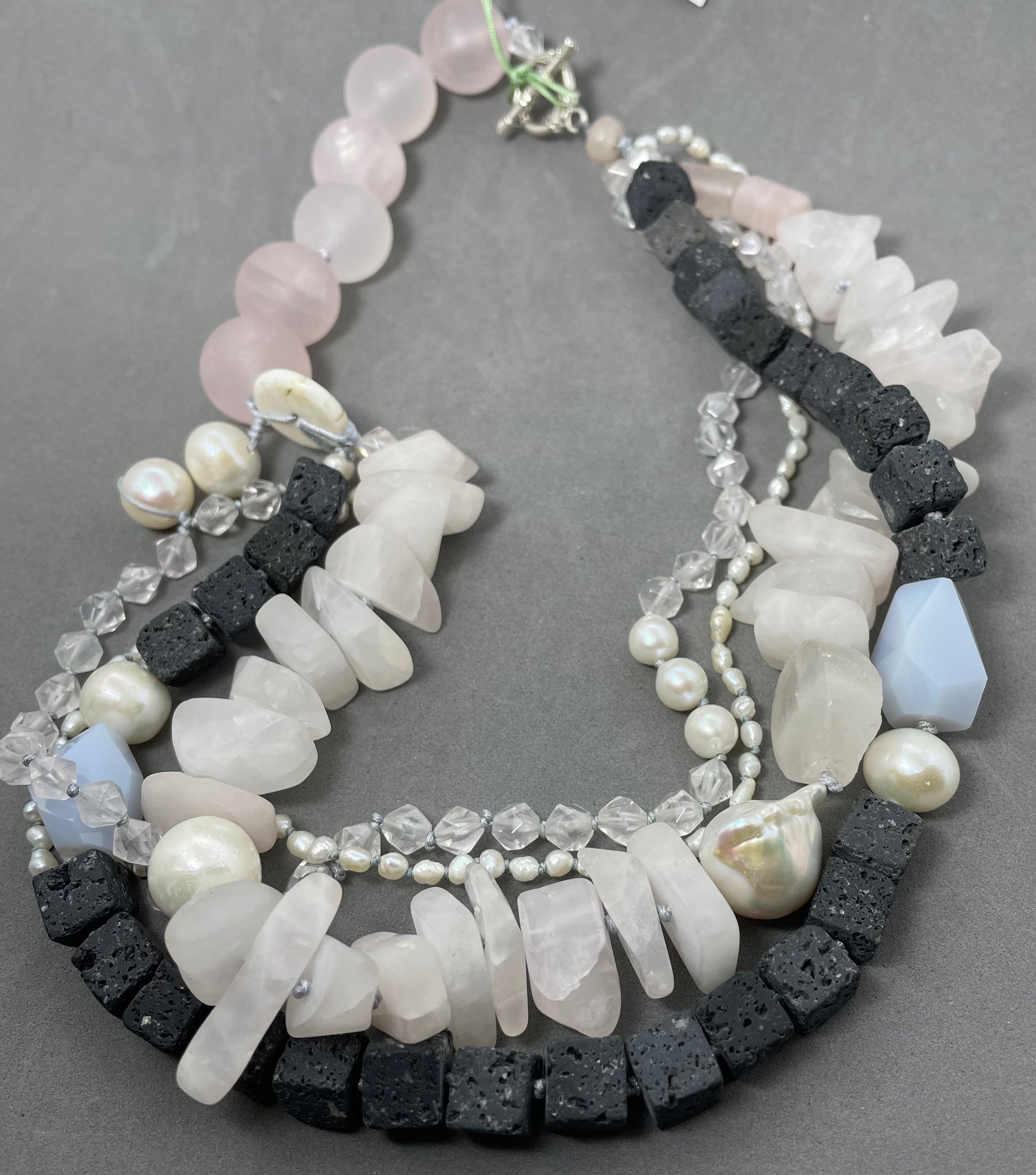 Necklace- Rose Quartz, Pearl, Lava, Blue Lace Agate