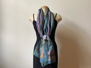 22" x 70" Silk Scarf - muted blues, purples & greens