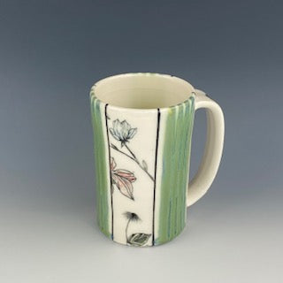 Green Striped Floral Mug