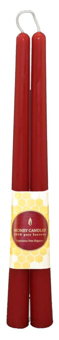 Pair of Beeswax 12" Taper Candles -  Red