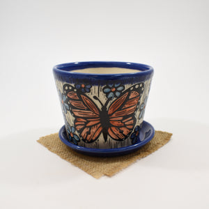Medium Plant Pot- Butterfly, Cobalt