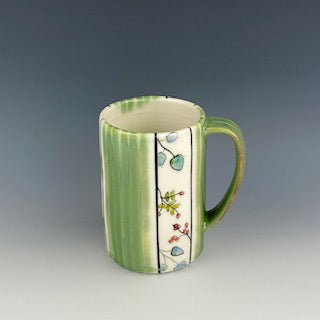 Green Striped Floral Mug