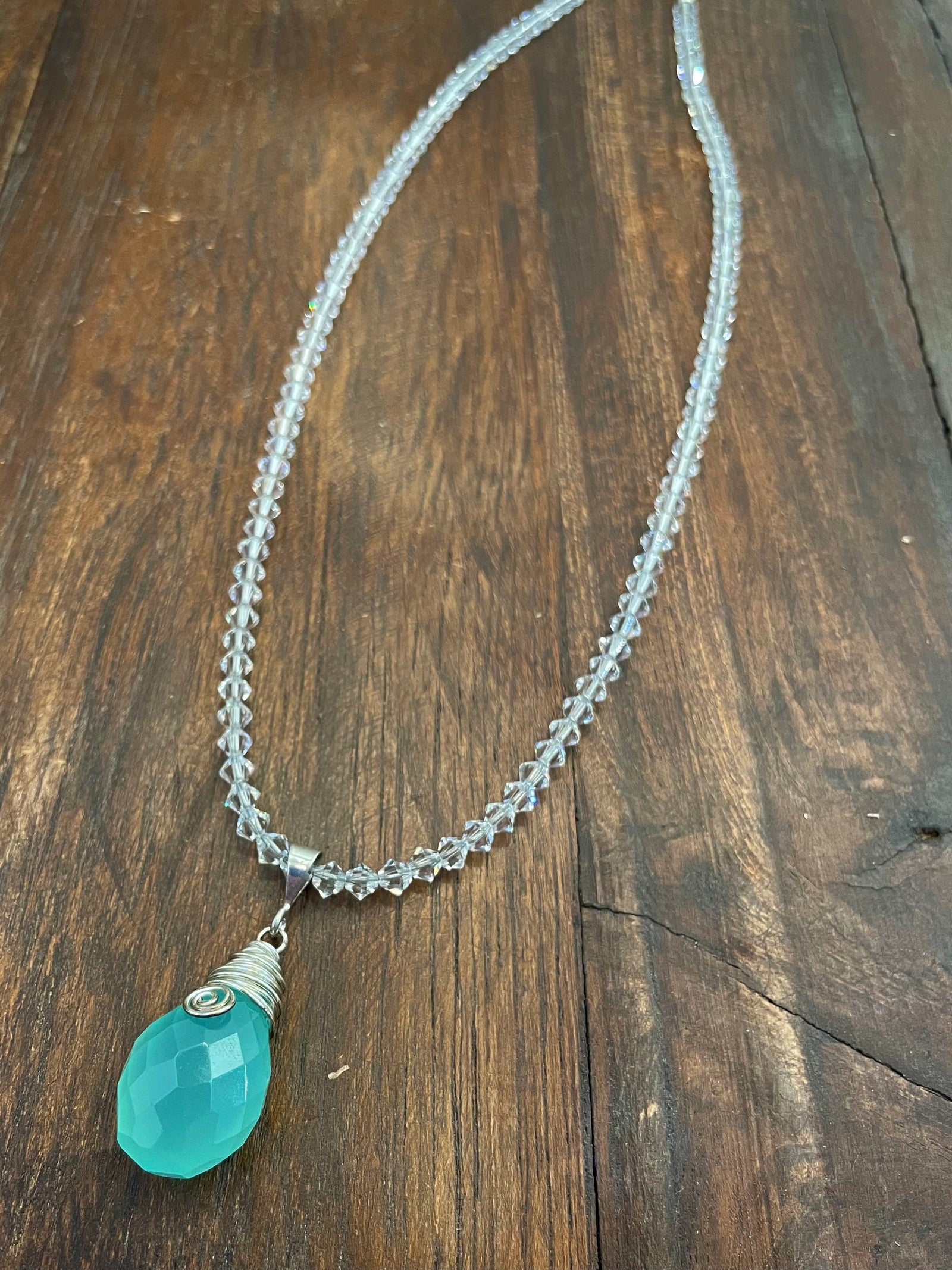 Necklace - Sterling silver, Swarovski Crystal, Chalcedony Pendant