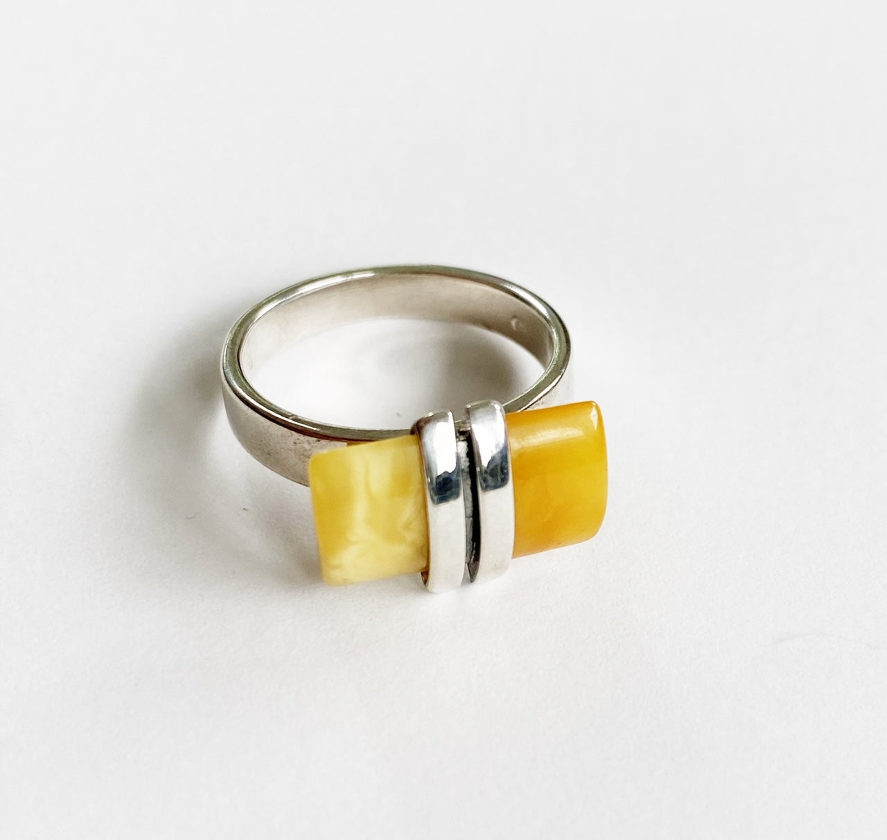 Amber & Silver Ring