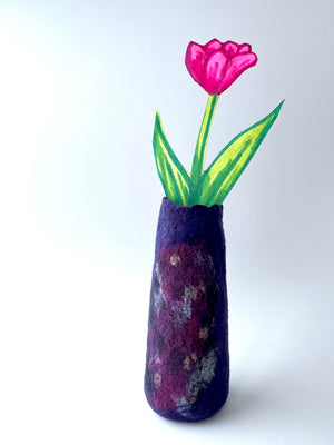 Felted Vase - Purple Silk Flowers Print