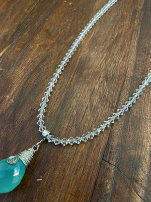 Necklace - Sterling silver, Swarovski Crystal, Chalcedony Pendant