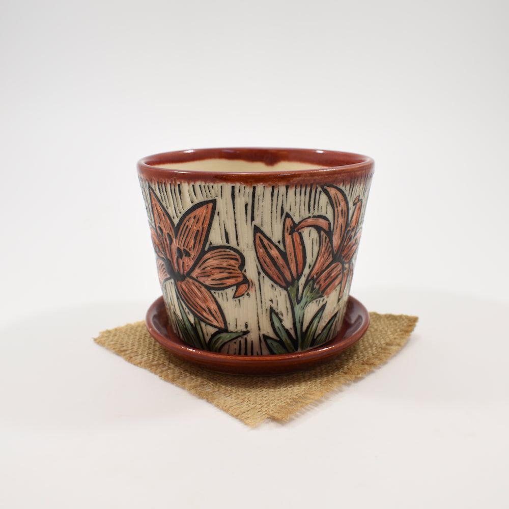 Plant Pot, Medium - Day Lily, Red