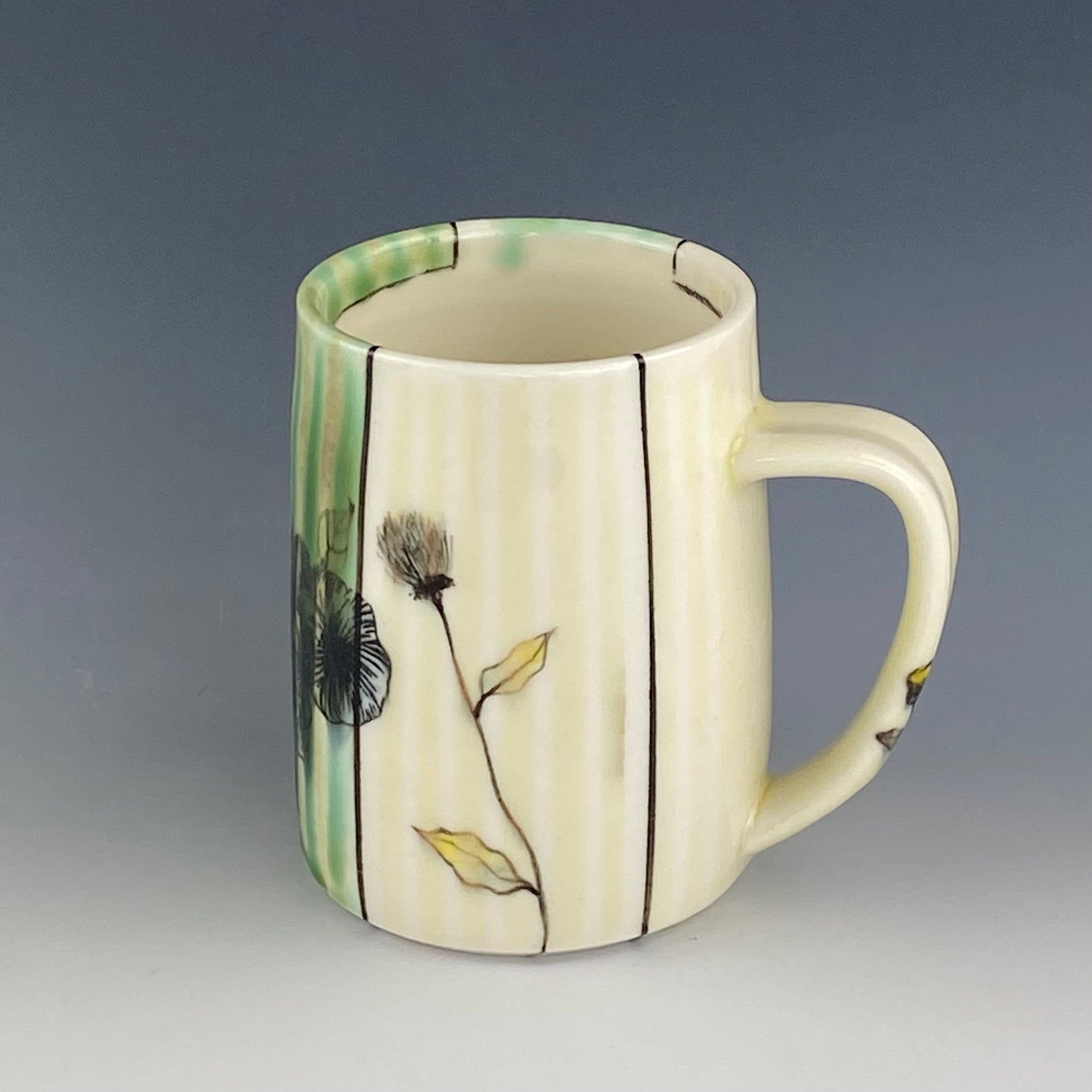 Green Striped Floral Mug 2