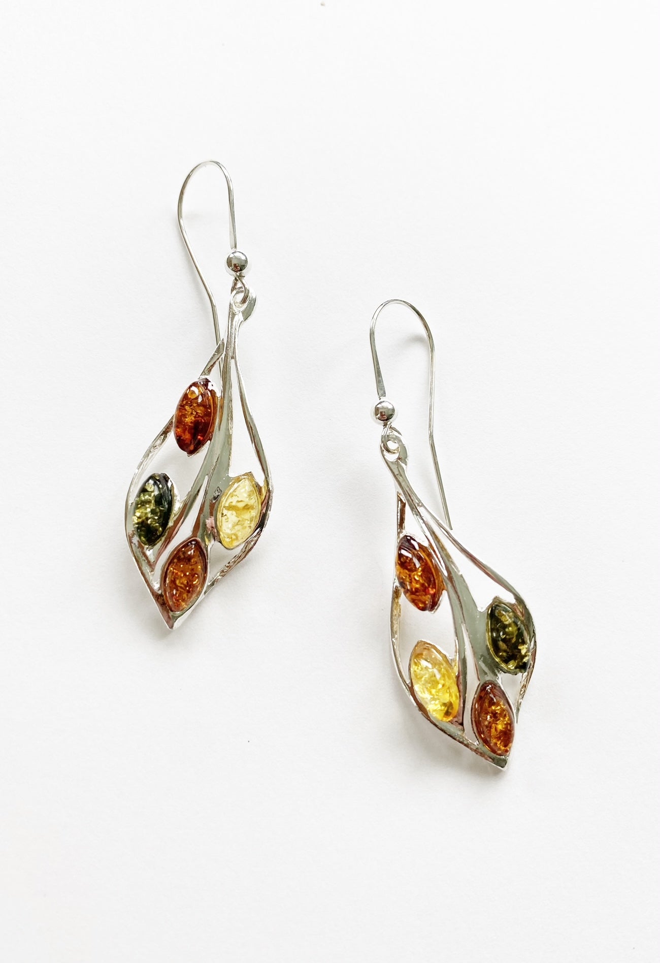 Silver & Amber Leaf Earrings