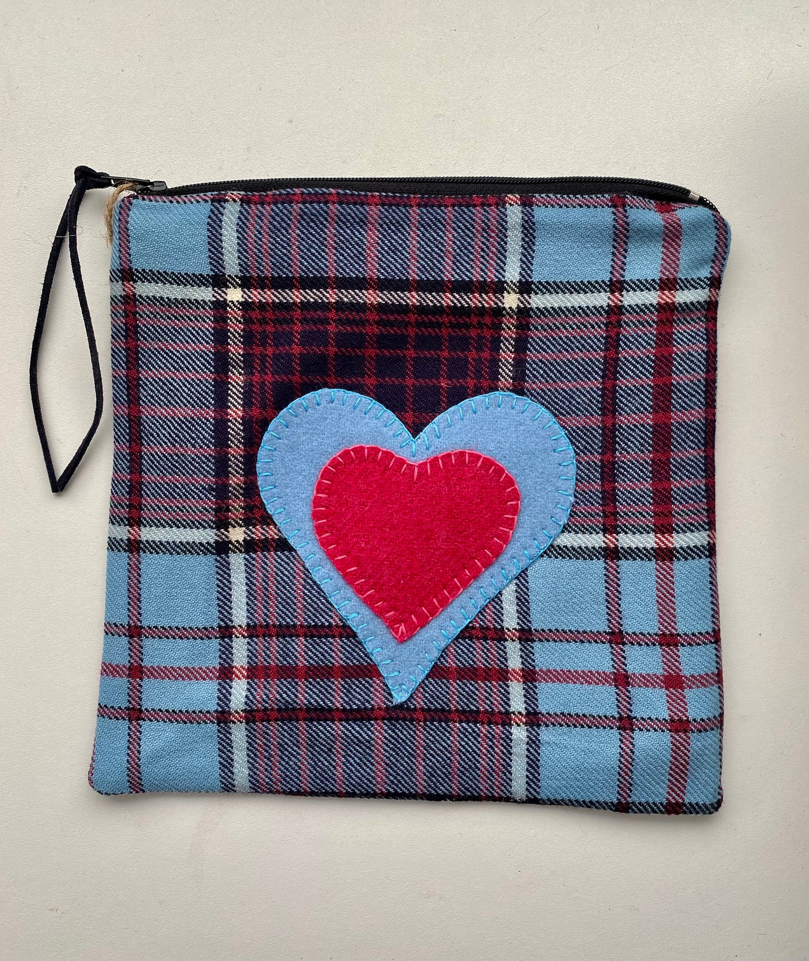 Blue Heart Plaid Pouch