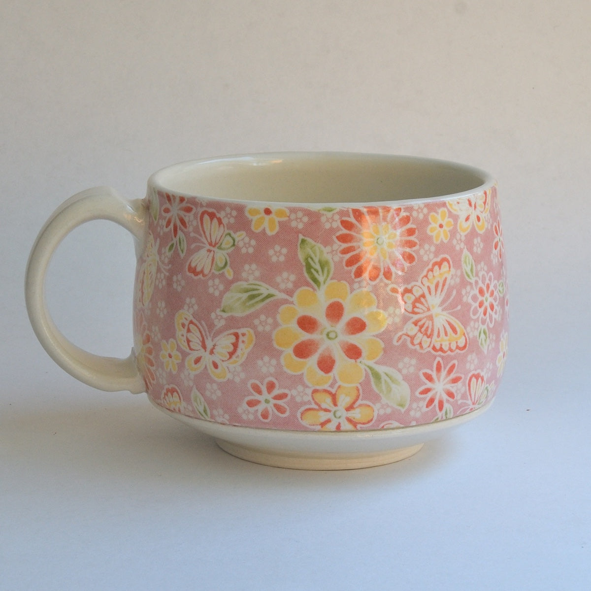 Round Mug - Pink Florals and Butterflies