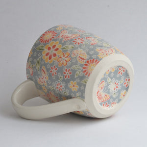 Tall Mug - Grey Florals and Butterflies