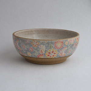 Rustic Comfort Food Bowl - Grey Florals and Butterflies