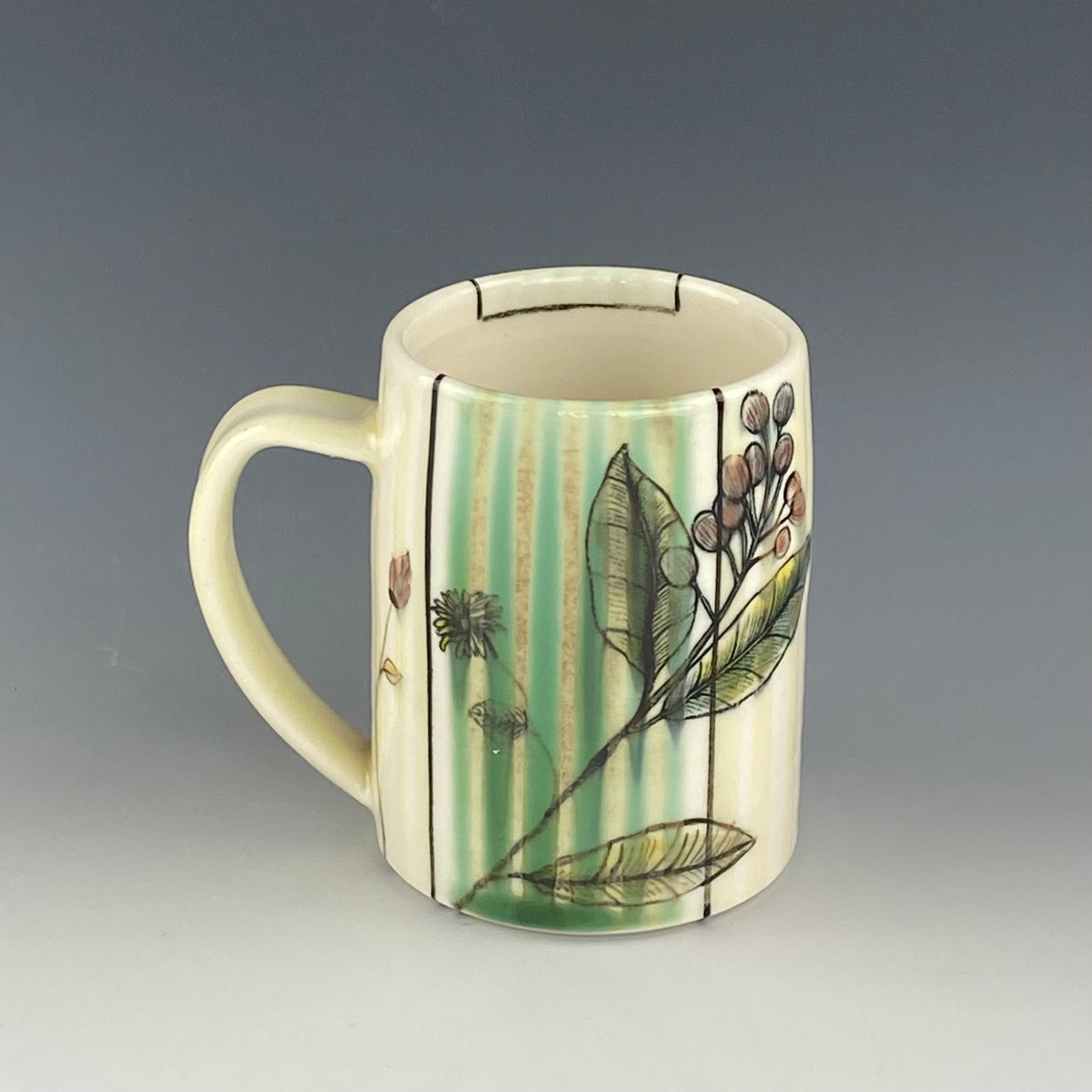 Green Striped Floral Mug 3