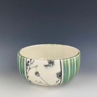 Green Striped Floral Bowl