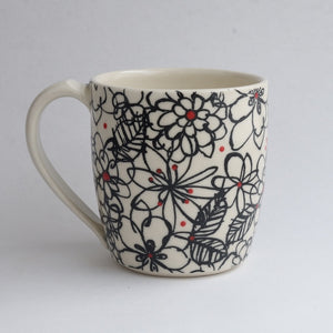 Tall Mug -Black Scribble Flowers Mug