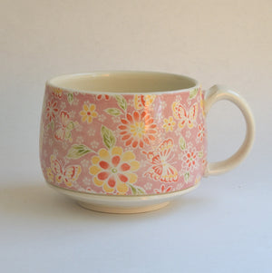 Round Mug - Pink Florals and Butterflies