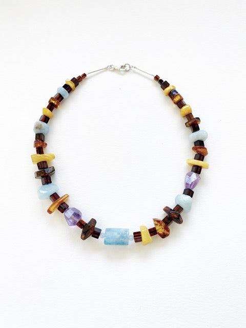 Necklace - Amber, Aquamarine & Amethyst