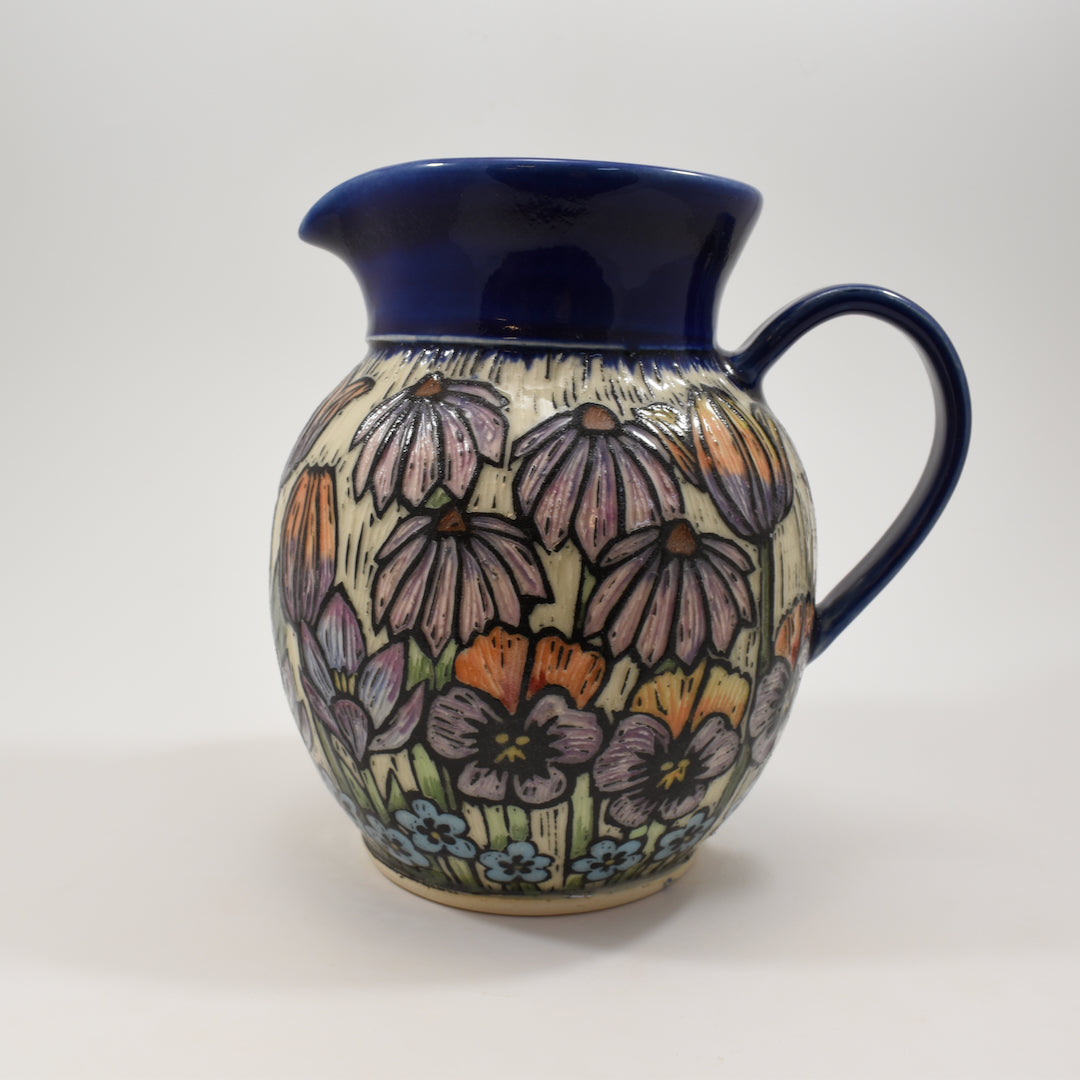 Pitcher - Spring Flowers, Cobalt