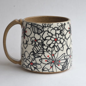 Rustic Medium Mug - Scribble Flowers
