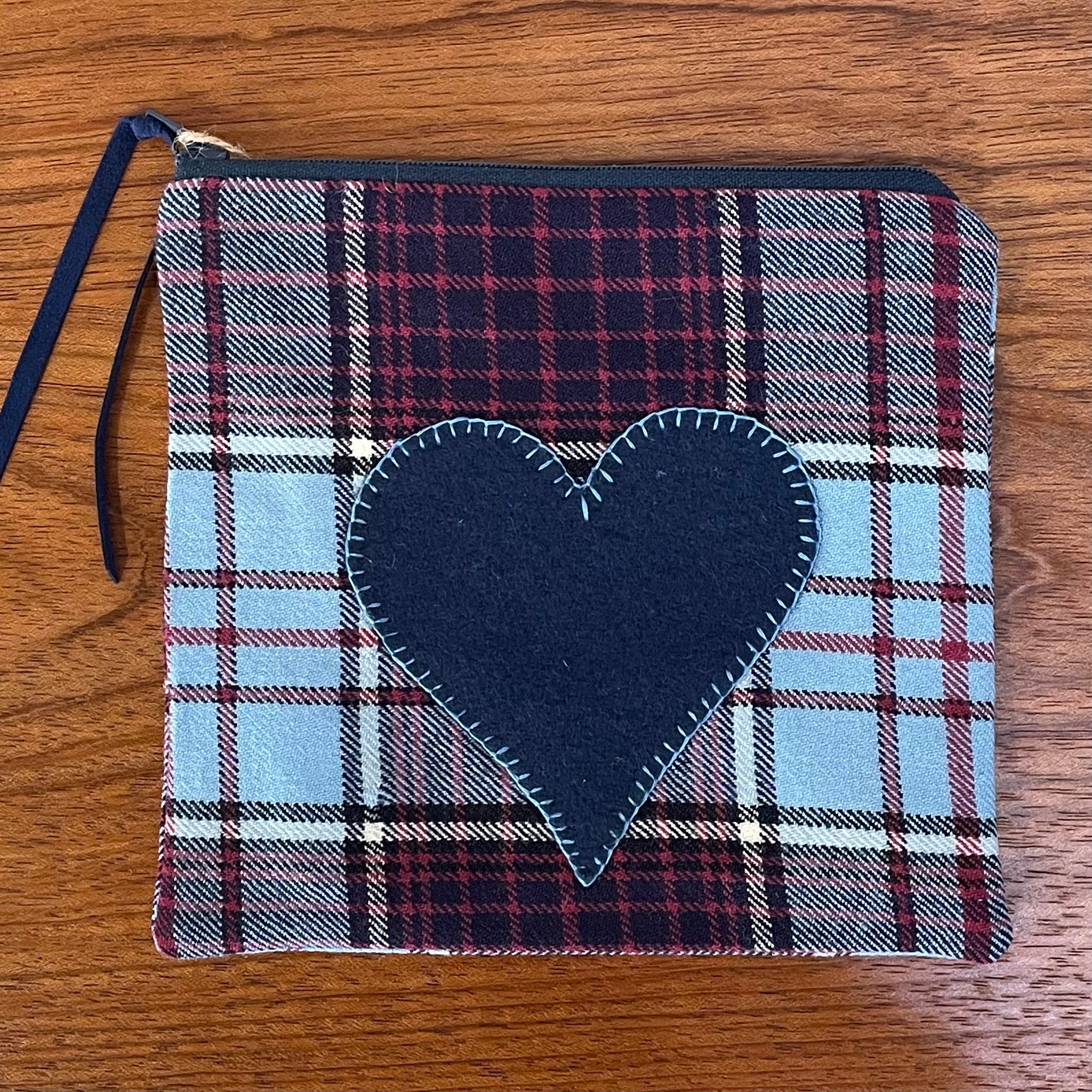 Blue Plaid Heart Pouch - Bluerock Gallery