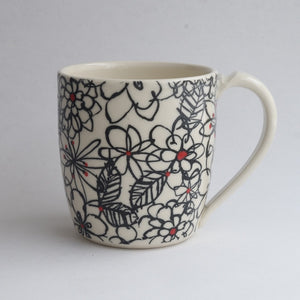 Tall Mug -Black Scribble Flowers Mug