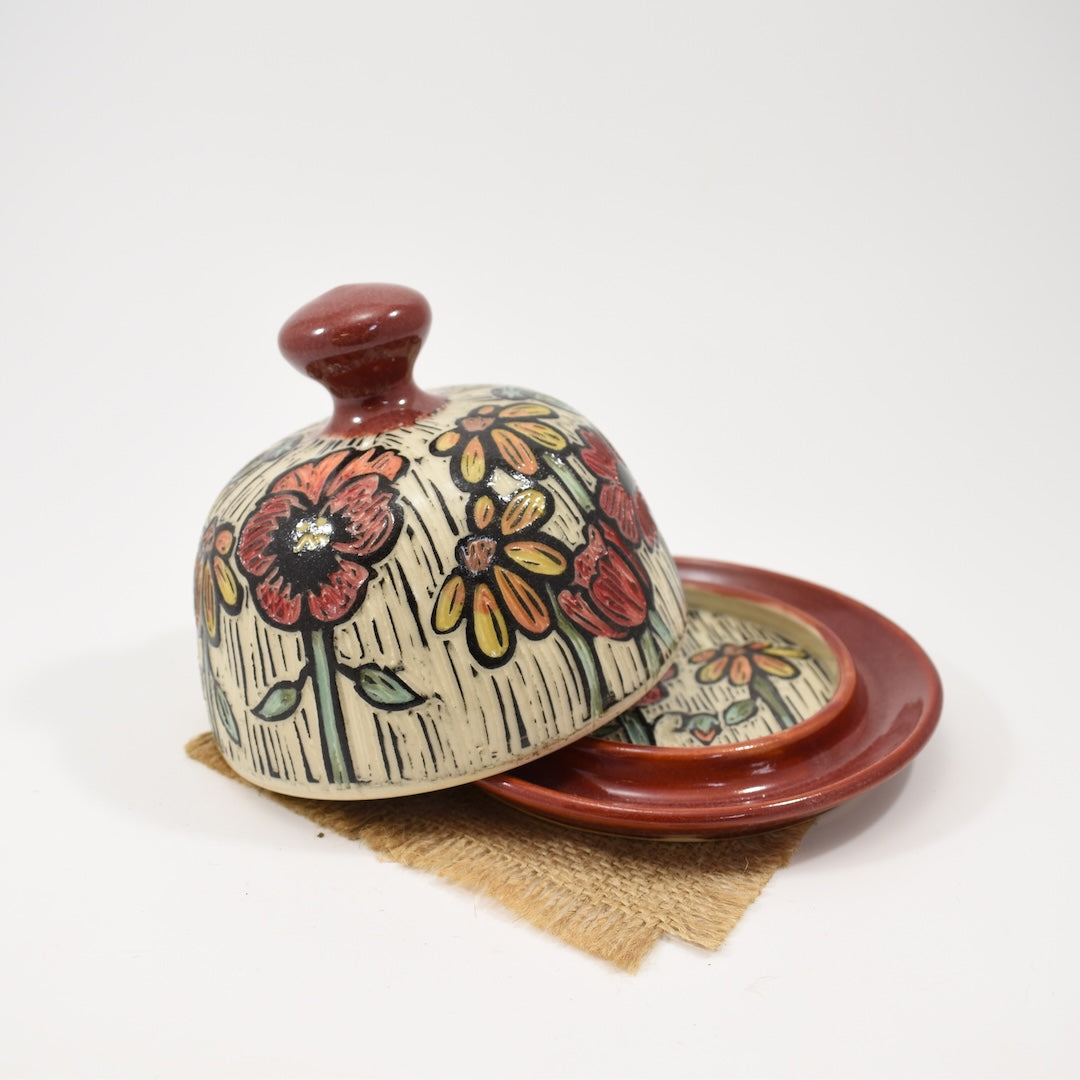 Butter Dish - Spring Flowers, Red