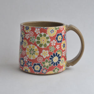 Rustic Medium Mug - Red Retro Florals