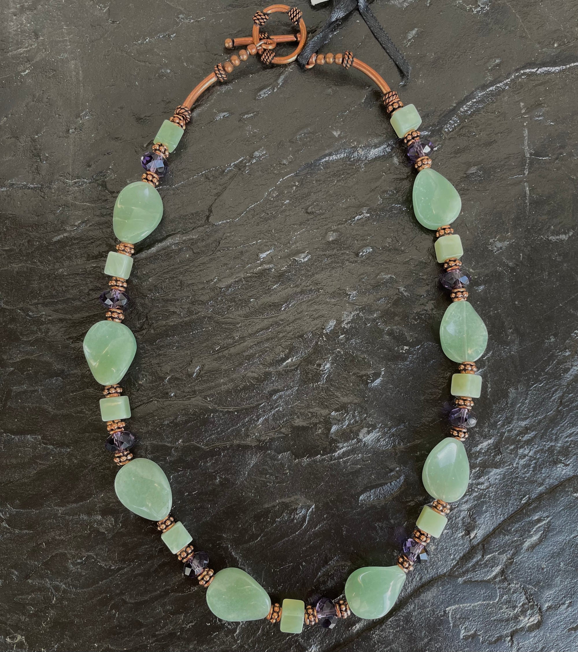 Necklace - Copper, Green Aventurine & Purple Crystal