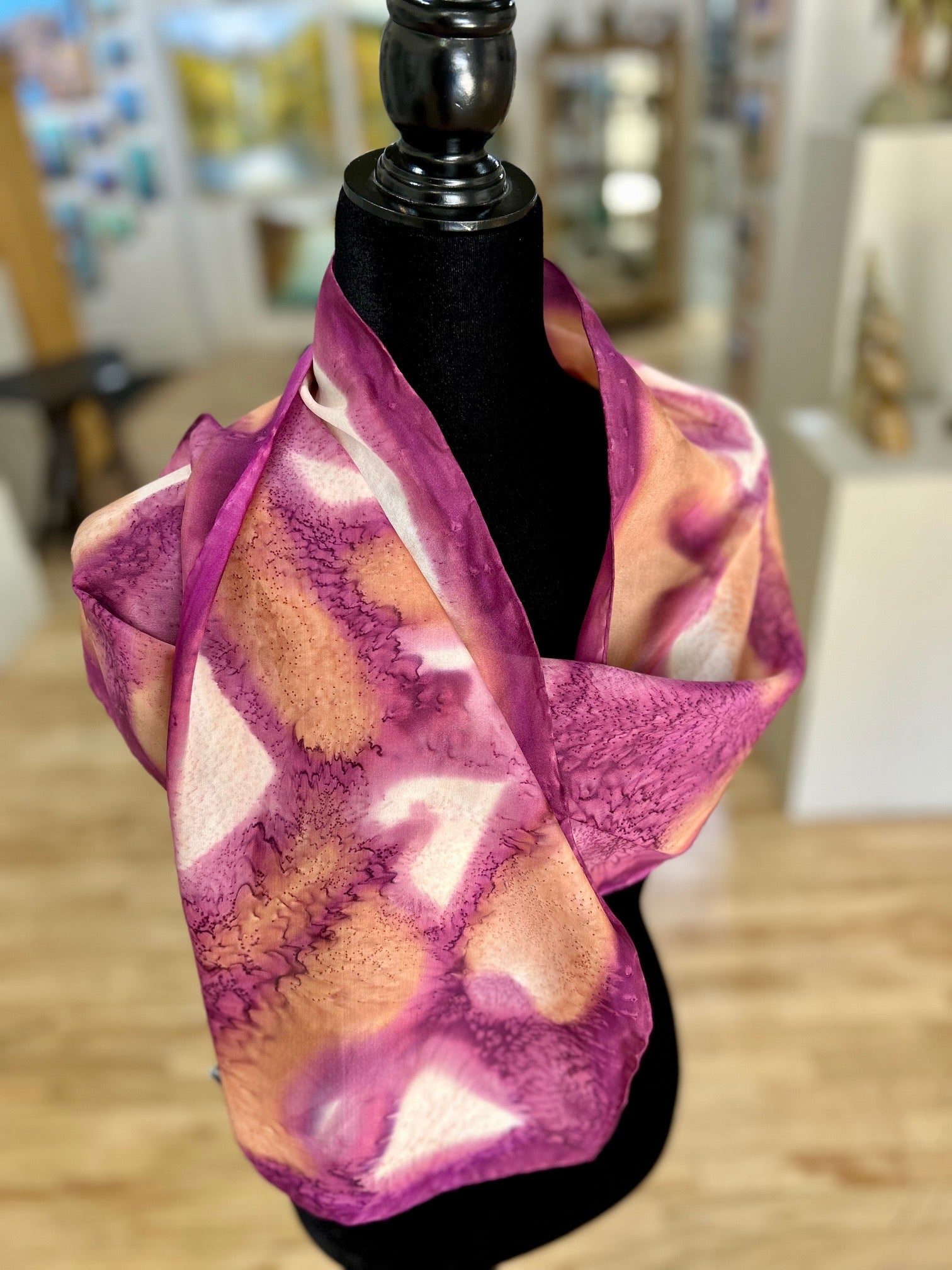 11" x 60" Silk Scarf - Plum & Apricot