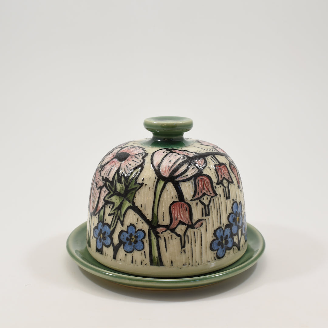 Butter Dish - Spring Flowers, Green