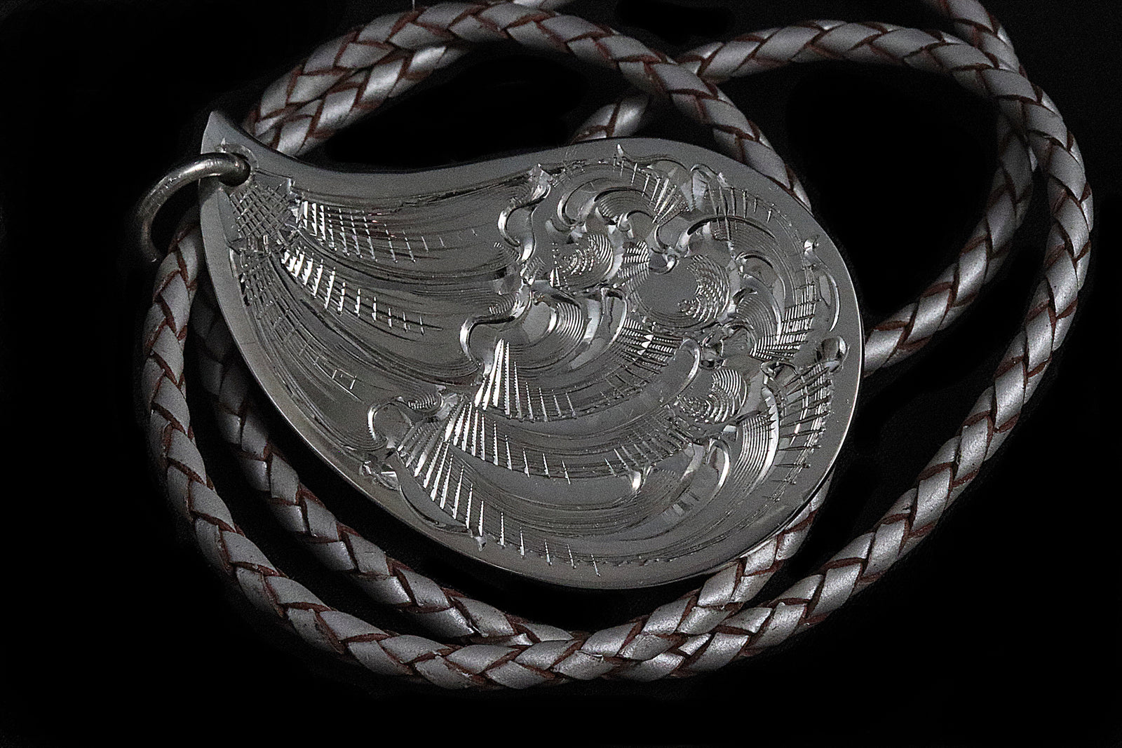 Lg Teardrop Silver Pendant on Leather Neckpiece