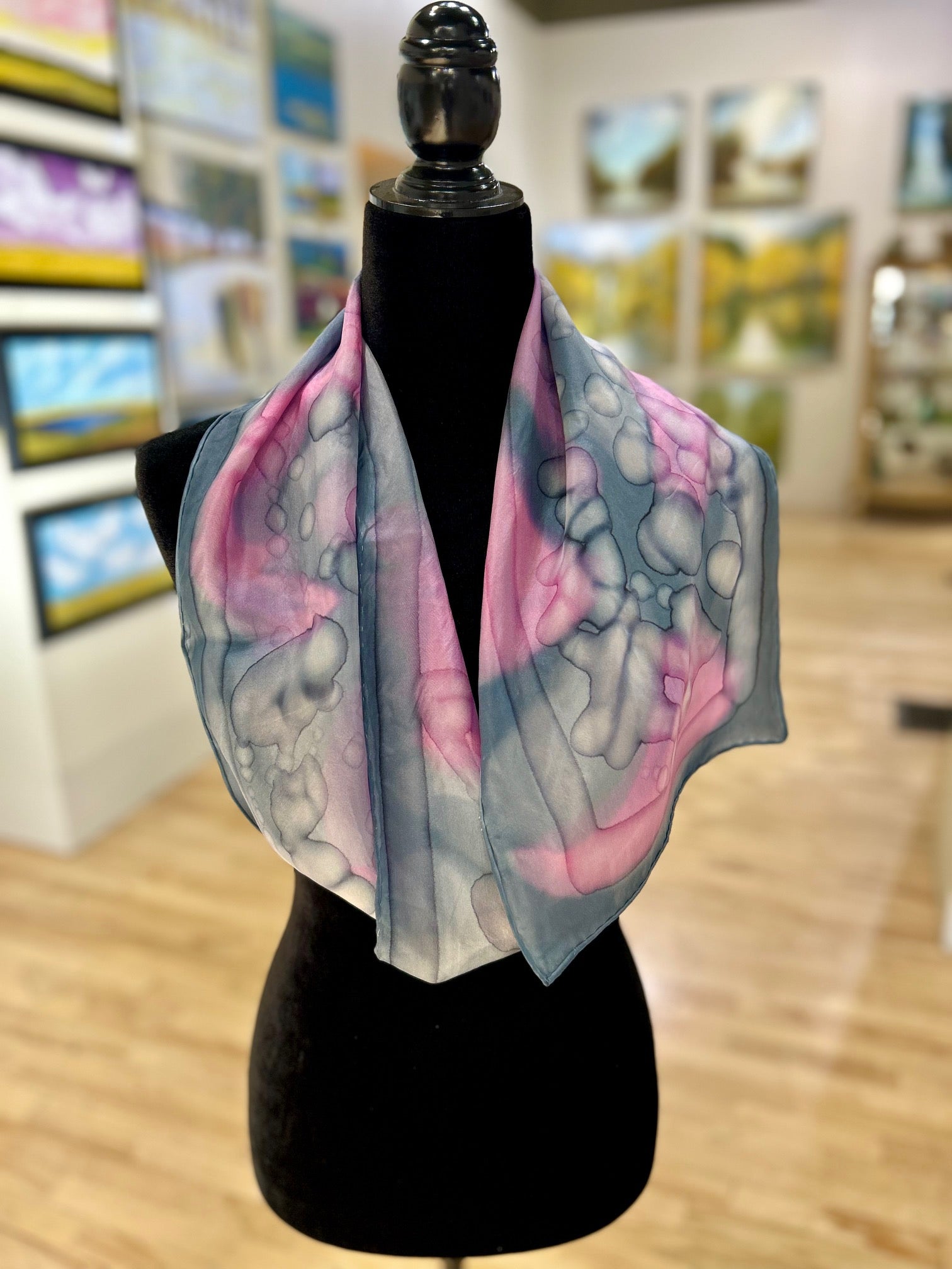 11" x 60" Silk Scarf - Grey & Pink