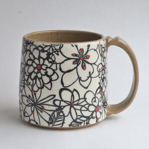 Rustic Medium Mug - Scribble Flowers