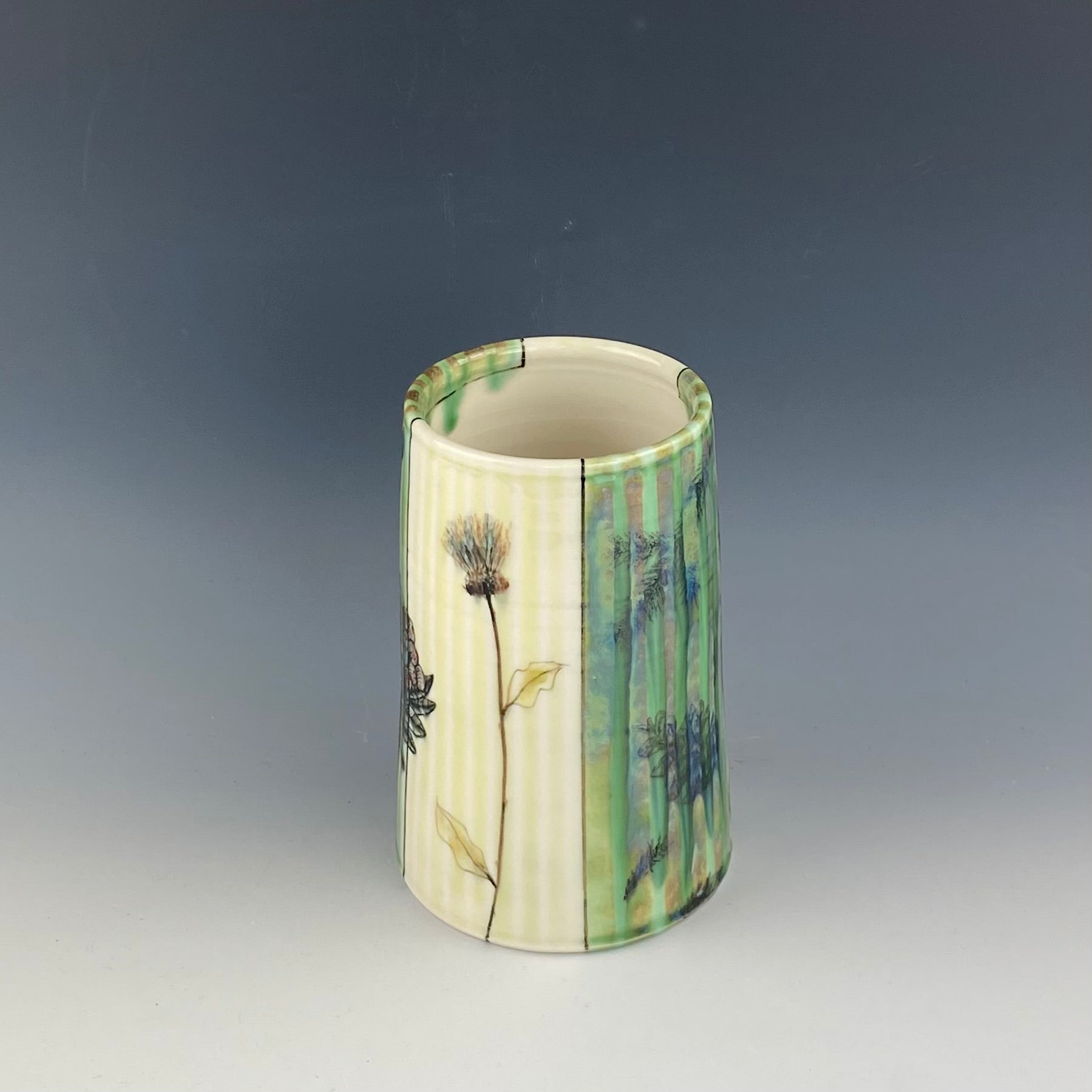 Green Striped Floral Vase