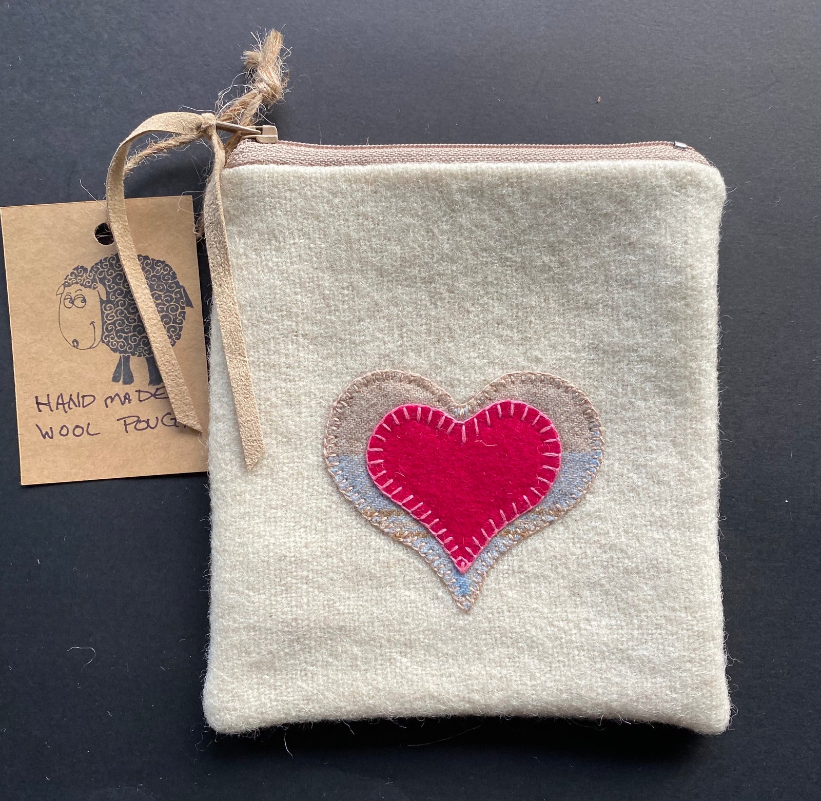 Small White Pouch - Pink Heart