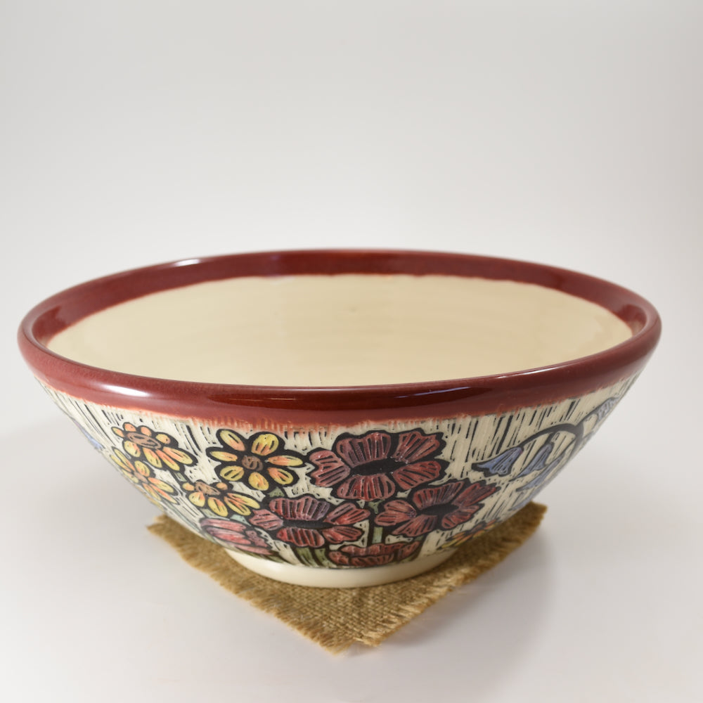 Bowl, Large - Spring flowers, Painted, Red