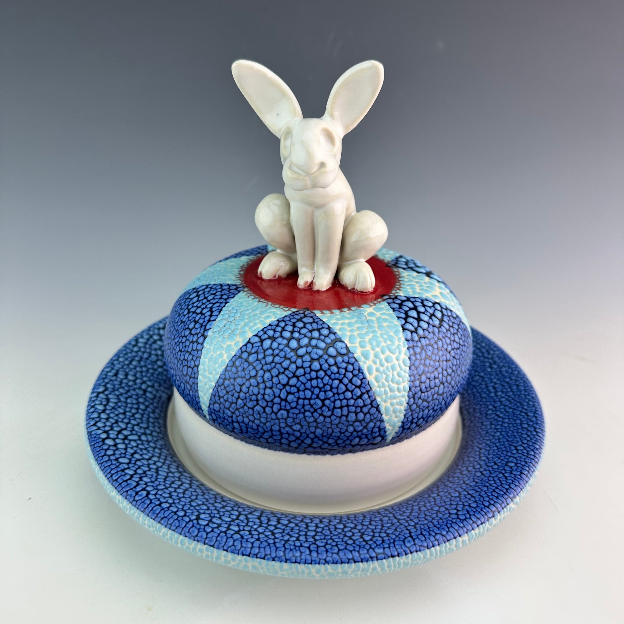 Bunny Butter Dish - Blue, Red & White