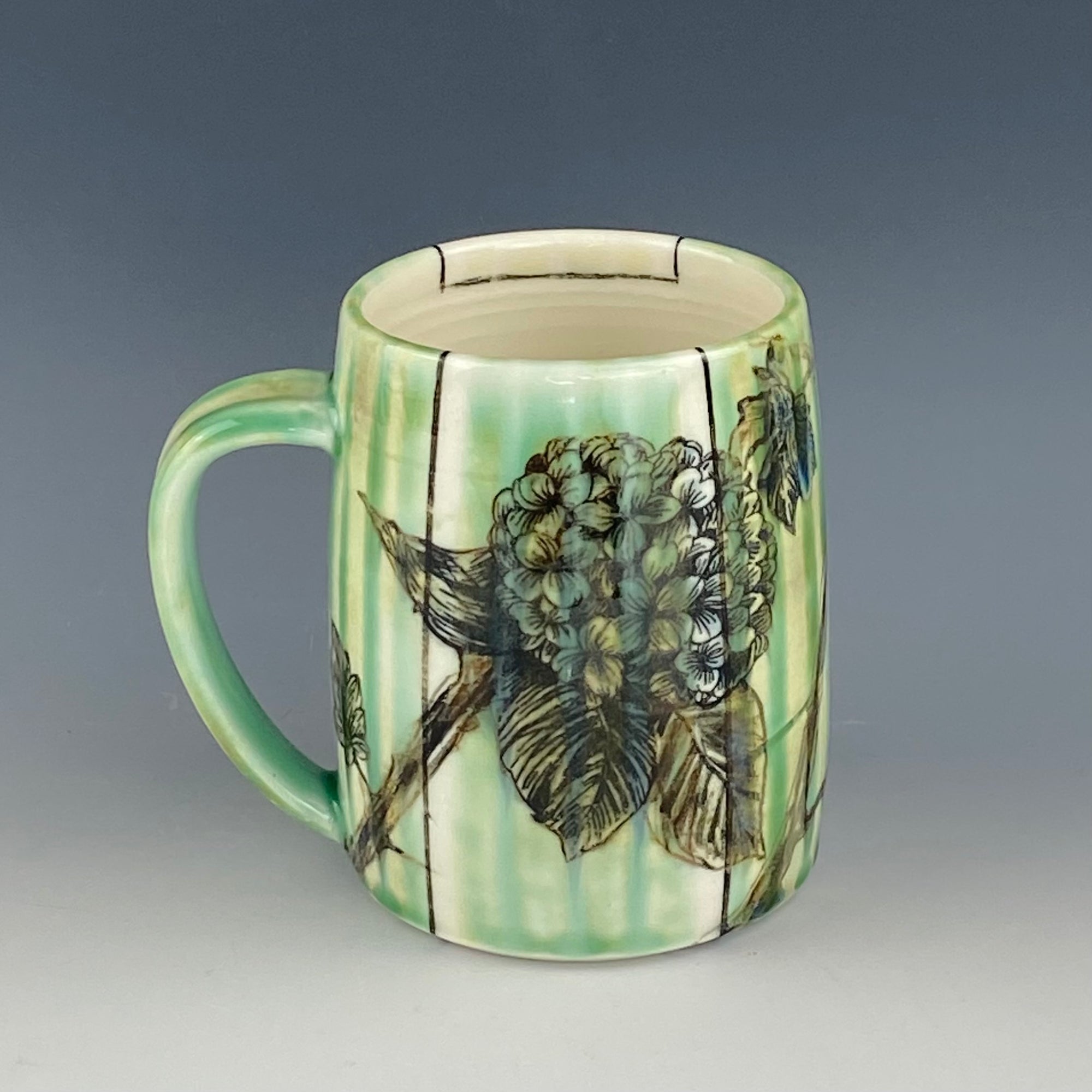 Green Striped Floral Mug 1