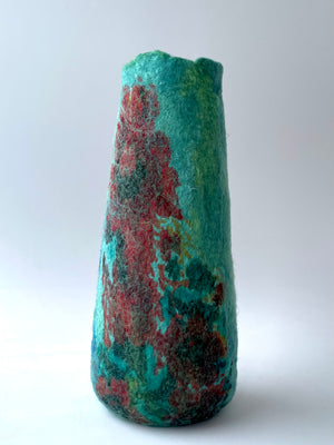 Felted Vase - Teal with Flowered Silk Print