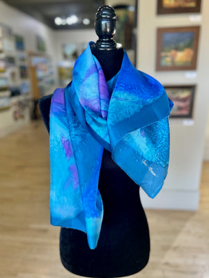 22" x 70" Silk Scarf - Aegean Blues & Purple