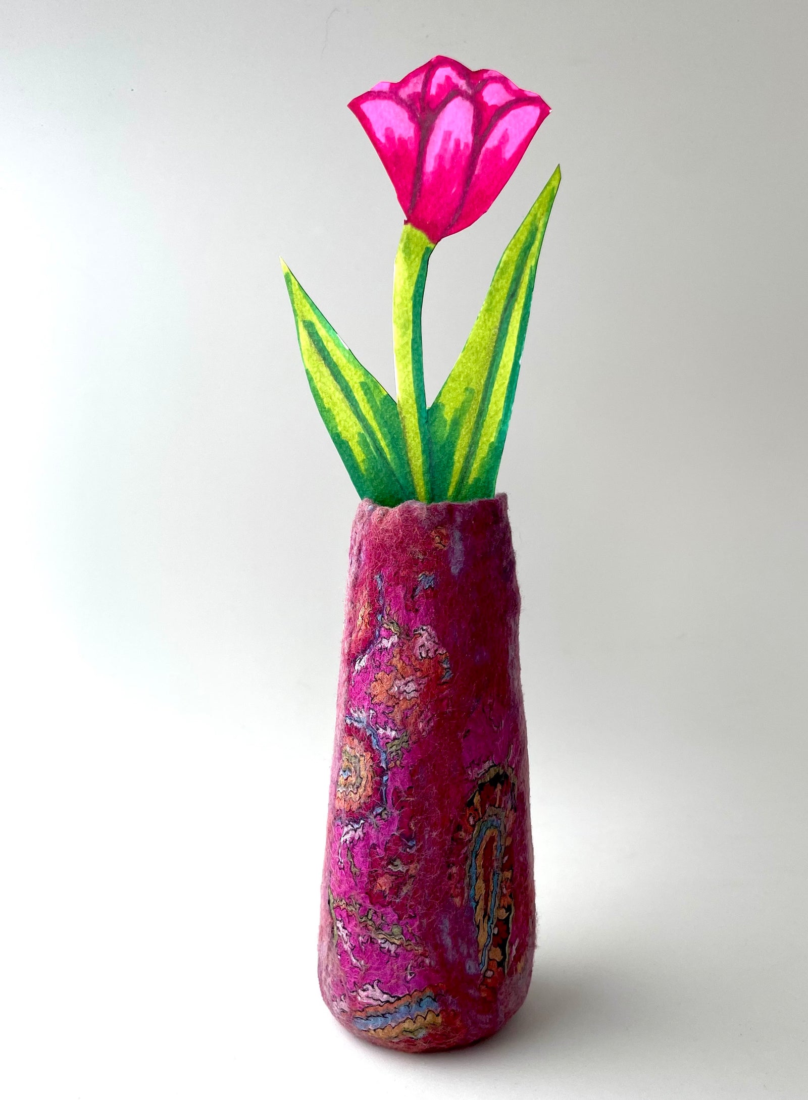 Felted Vase - Fuschia Pink with Silk