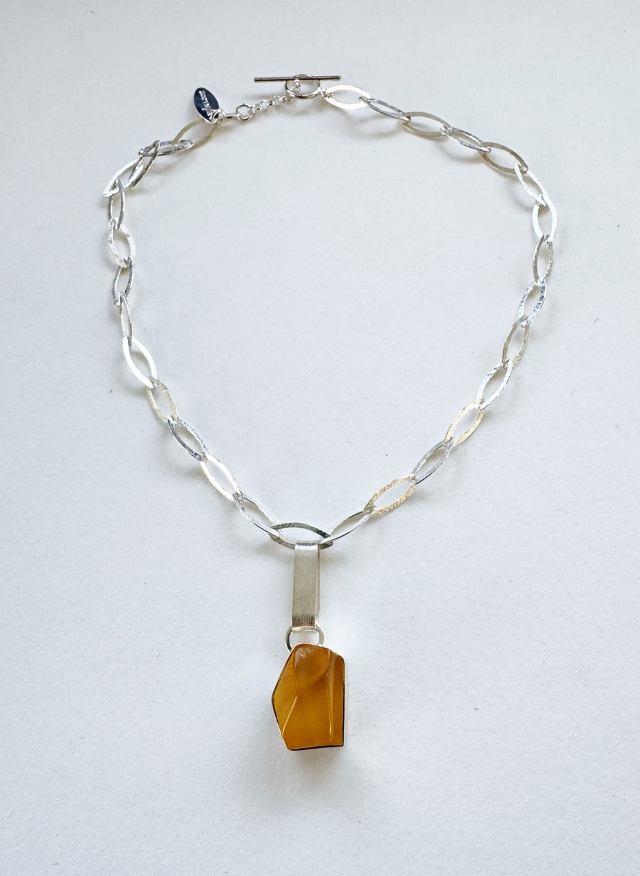 Silver & Amber Drop Necklace