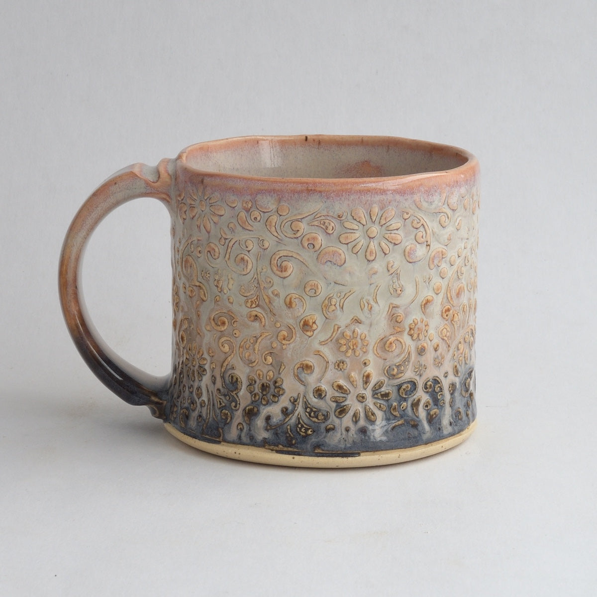 Small Chocolate Peach Floral Mug