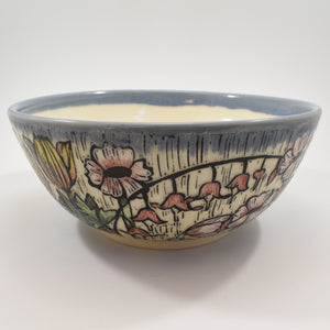 Lg Bowl - Spring Flowers, light blue